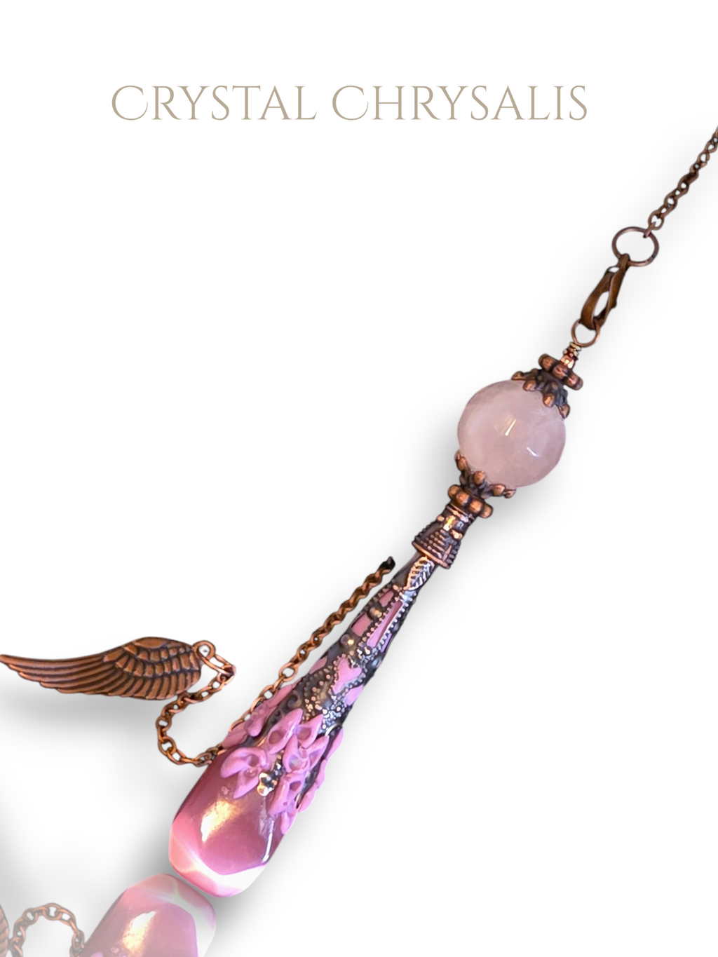 OOAK Handmade Antique Copper Facetted Pink Cats Eye Gemstone Pendulum