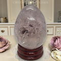 Natural Clear Polished Amethyst Crystal Egg Stone with Rosewood Stand