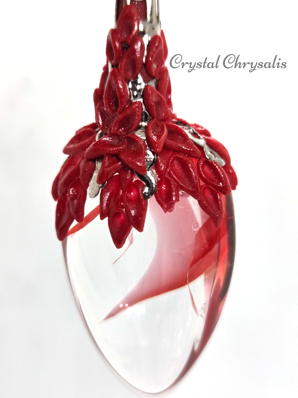 Handmade Old World Antique Silver Red Phantom Crystal Pendant Pendulum Necklace