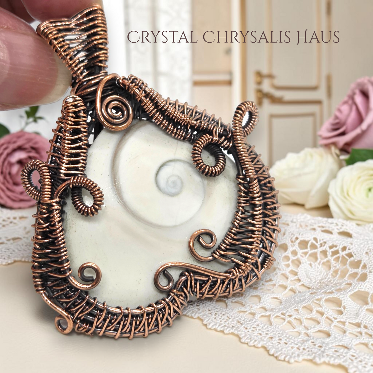 Copper Handmade Natural Shiva Eye Heart Wire Wrap Gemstone
