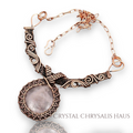 Copper Old World Natural Rose Quartz Wire Wrap Gemstone Necklace