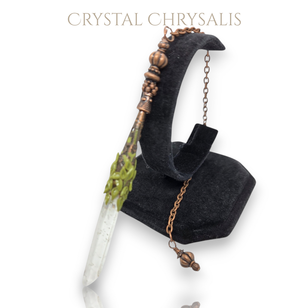 Handmade Old World Edwardian Antique Copper Clear Crystal Pendulum