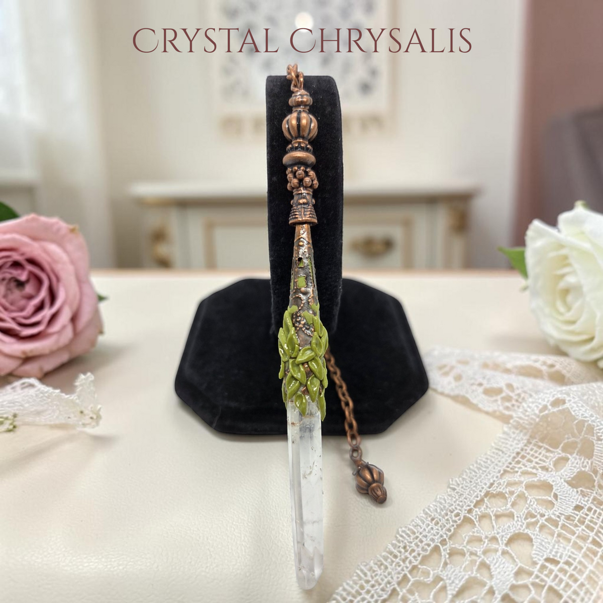 Handmade Old World Edwardian Antique Copper Clear Crystal Pendulum