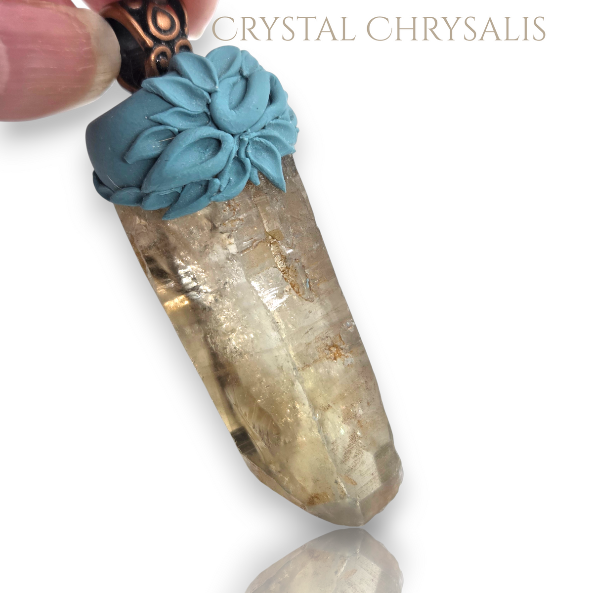 Handmade Antique Copper Smoky Lemurian Quartz Crystal Point Pendant