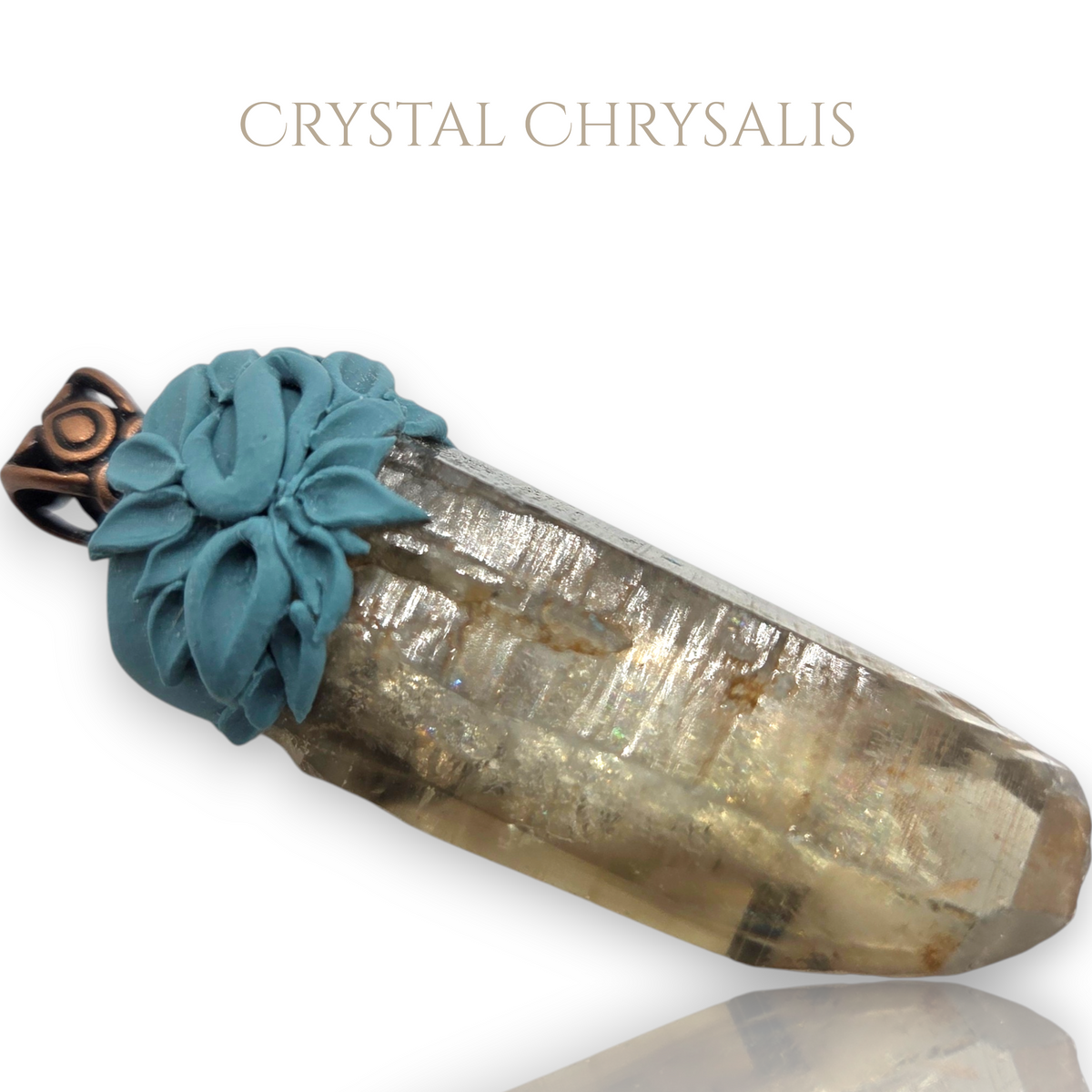 Handmade Antique Copper Smoky Lemurian Quartz Crystal Point Pendant