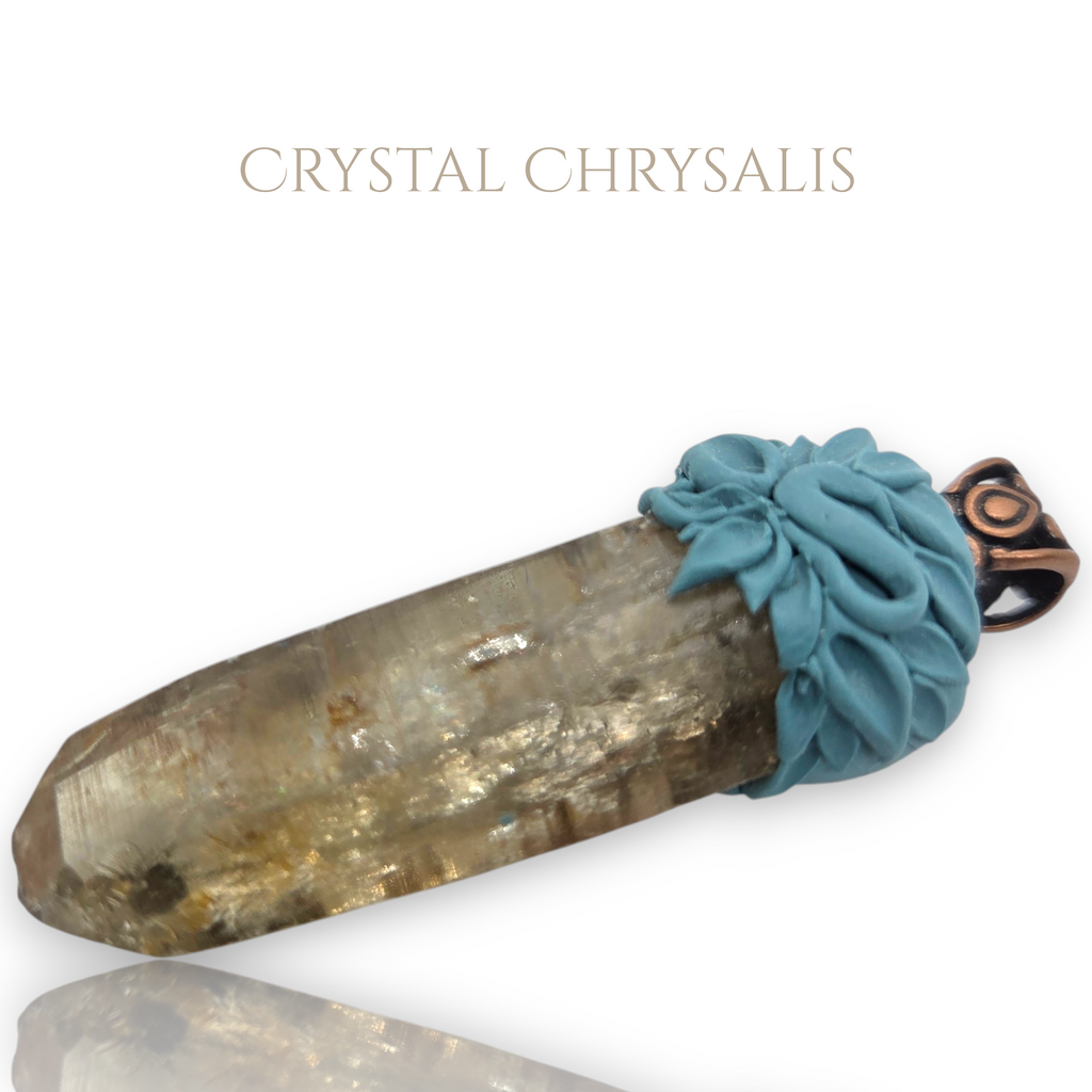 Handmade Antique Copper Smoky Lemurian Quartz Crystal Point Pendant
