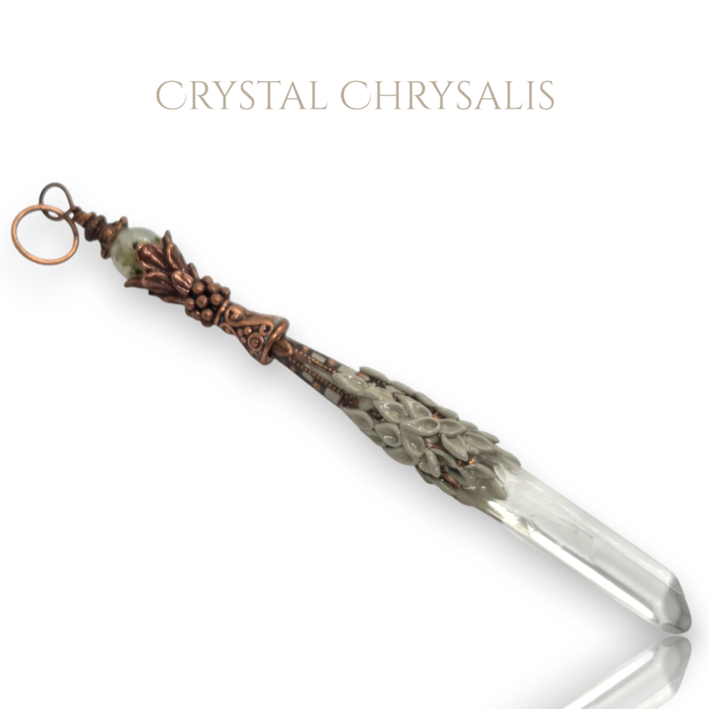 Antique Copper Natural Water Clear Polished Crystal Point Pendulum