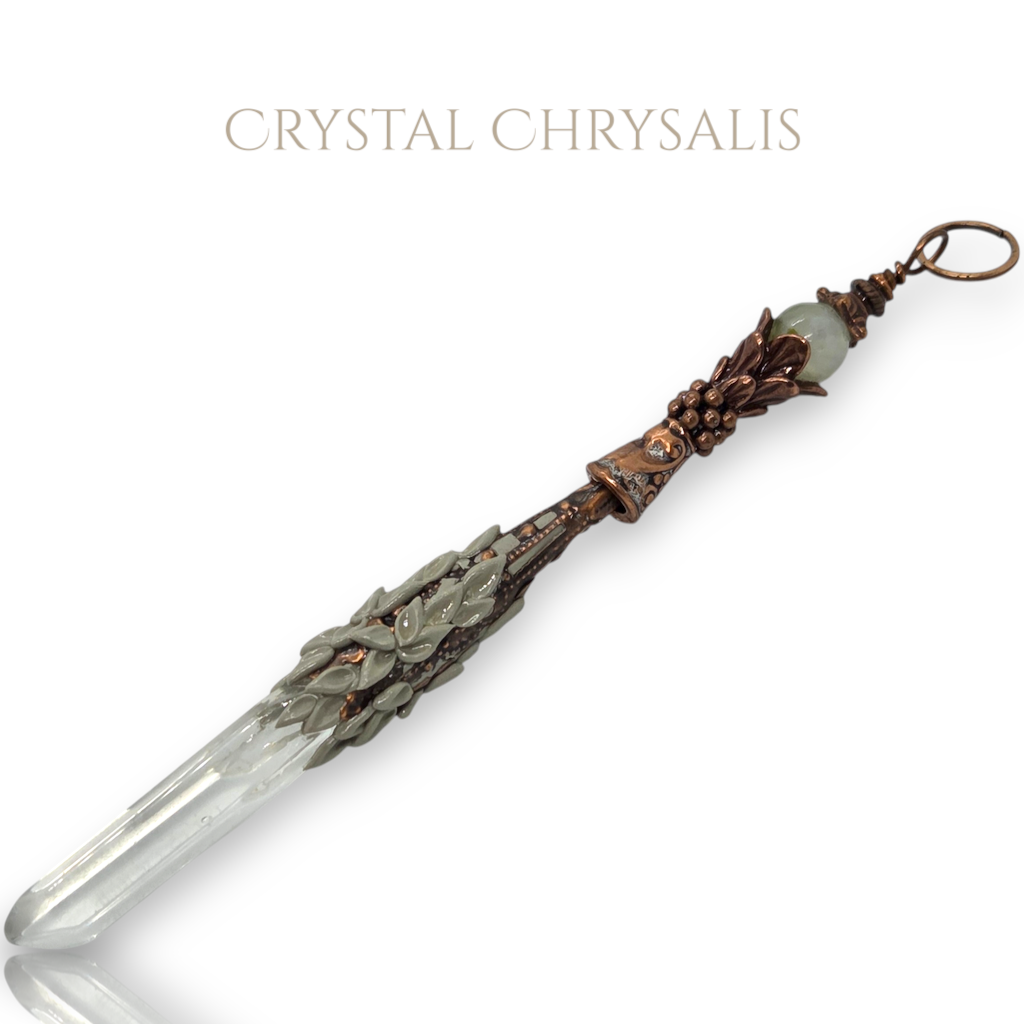 Antique Copper Natural Water Clear Polished Crystal Point Pendulum