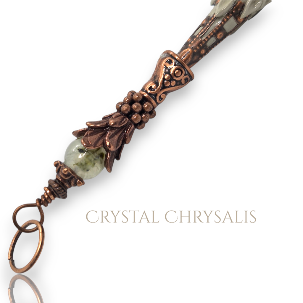 Antique Copper Natural Water Clear Polished Crystal Point Pendulum