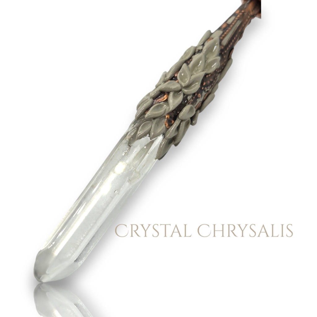 Antique Copper Natural Water Clear Polished Crystal Point Pendulum