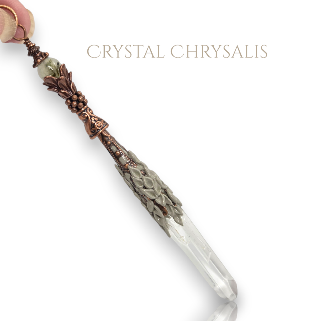 Antique Copper Natural Water Clear Polished Crystal Point Pendulum
