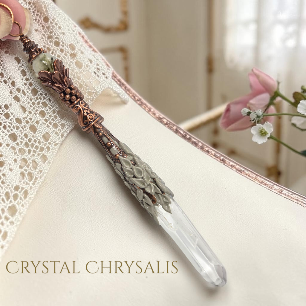 Antique Copper Natural Water Clear Polished Crystal Point Pendulum