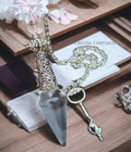OOAK Handmade Antique Silver Crystal Clear Pendulum Point