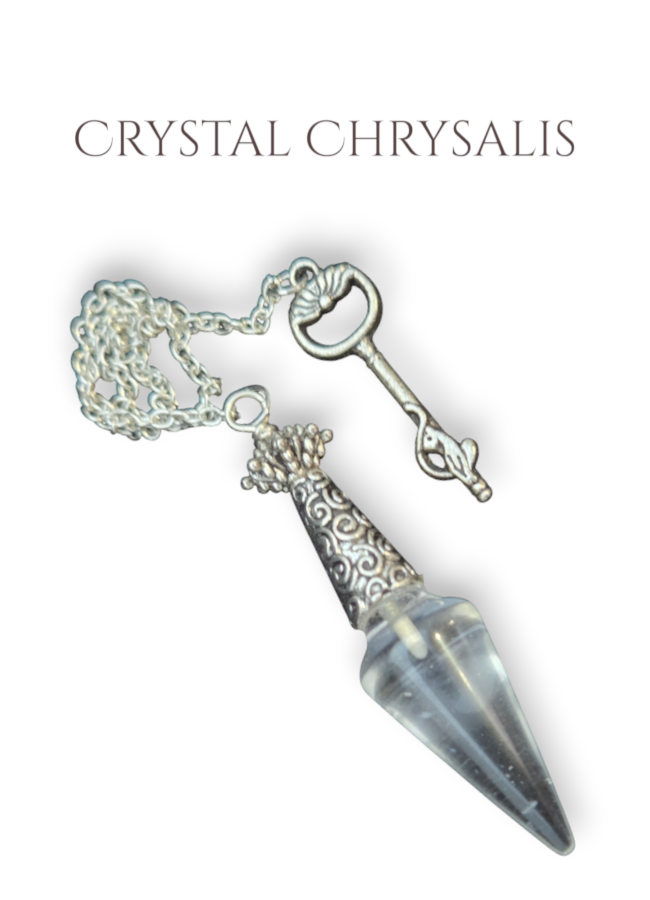OOAK Handmade Antique Silver Crystal Clear Pendulum Point