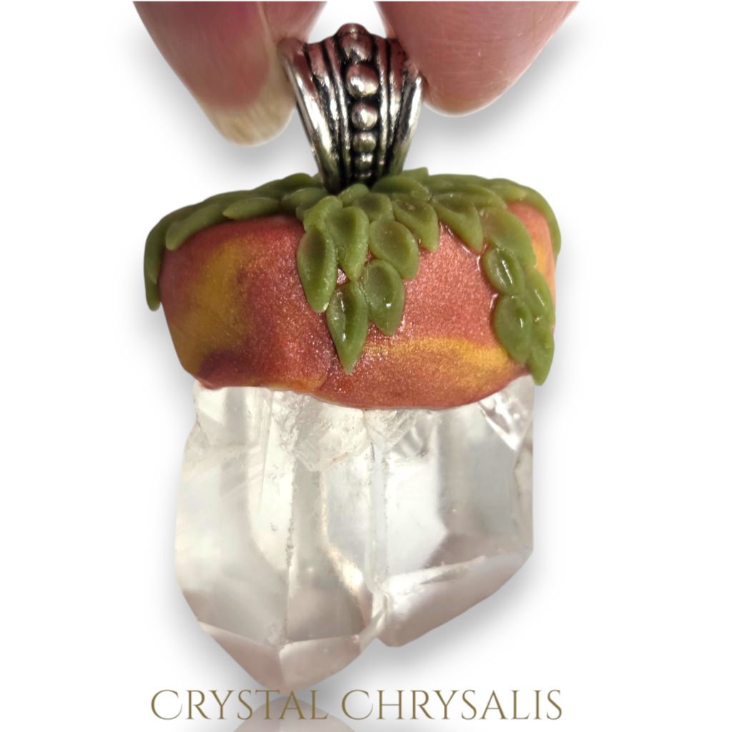 Handmade Antique Silver Natural Clear Quartz Crystal Twin Point Pendant