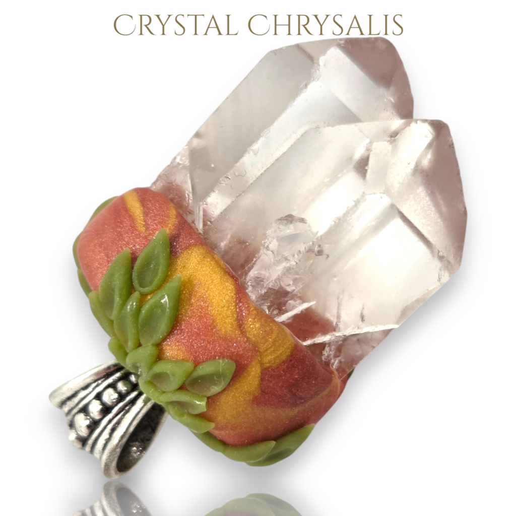 Handmade Antique Silver Natural Clear Quartz Crystal Twin Point Pendant
