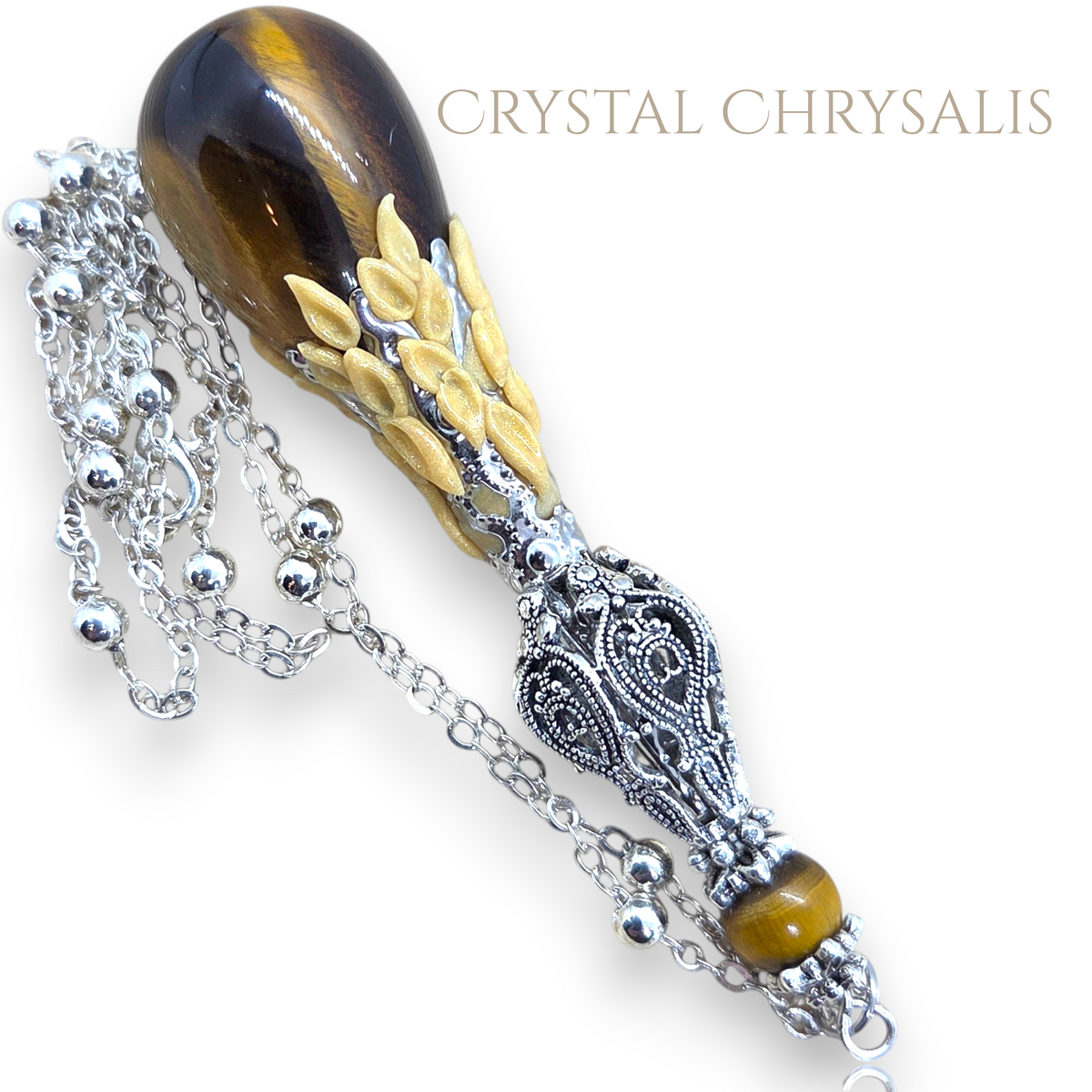Handmade Victorian Silver Tiger Eye Pendant Pendulum Necklace