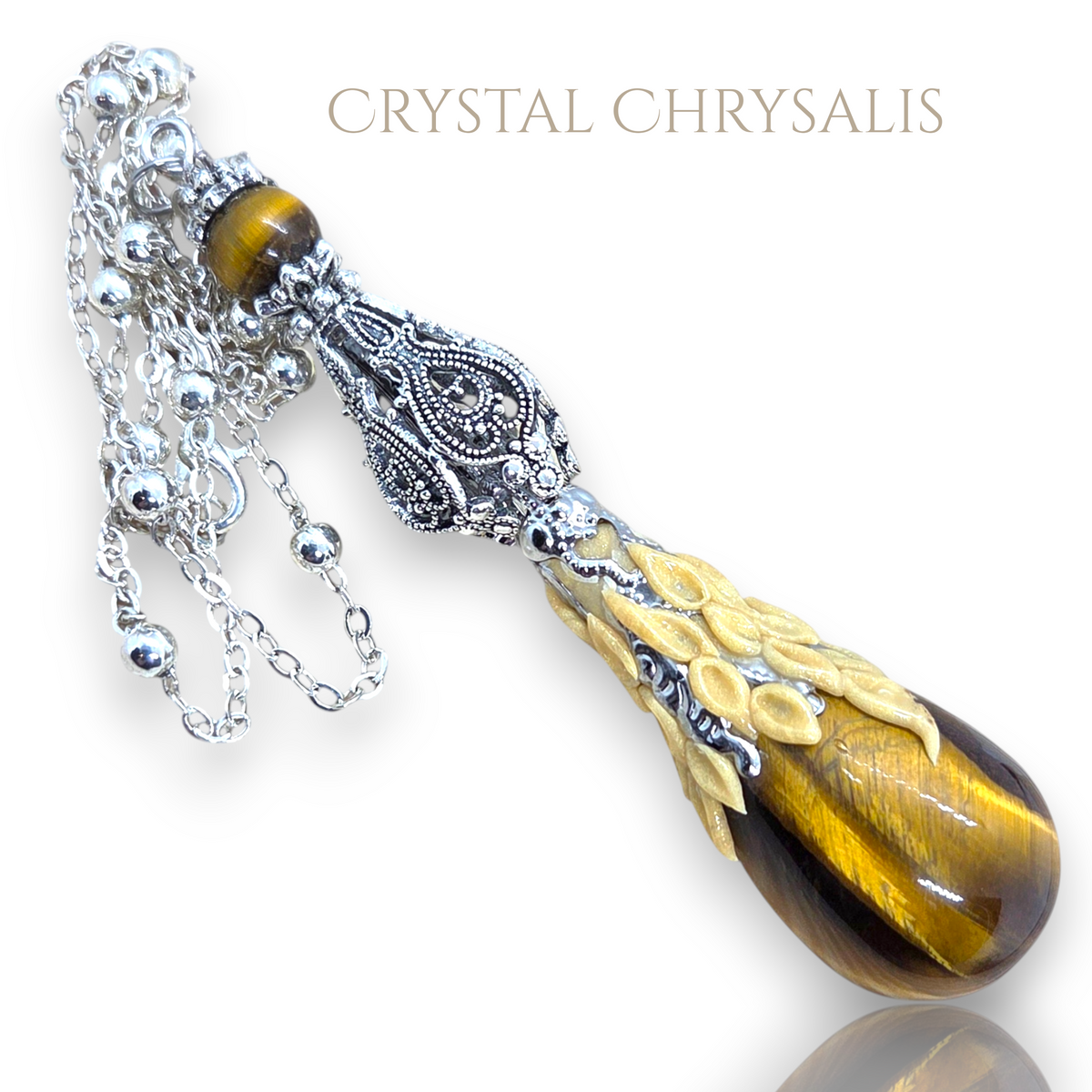 Handmade Victorian Silver Tiger Eye Pendant Pendulum Necklace