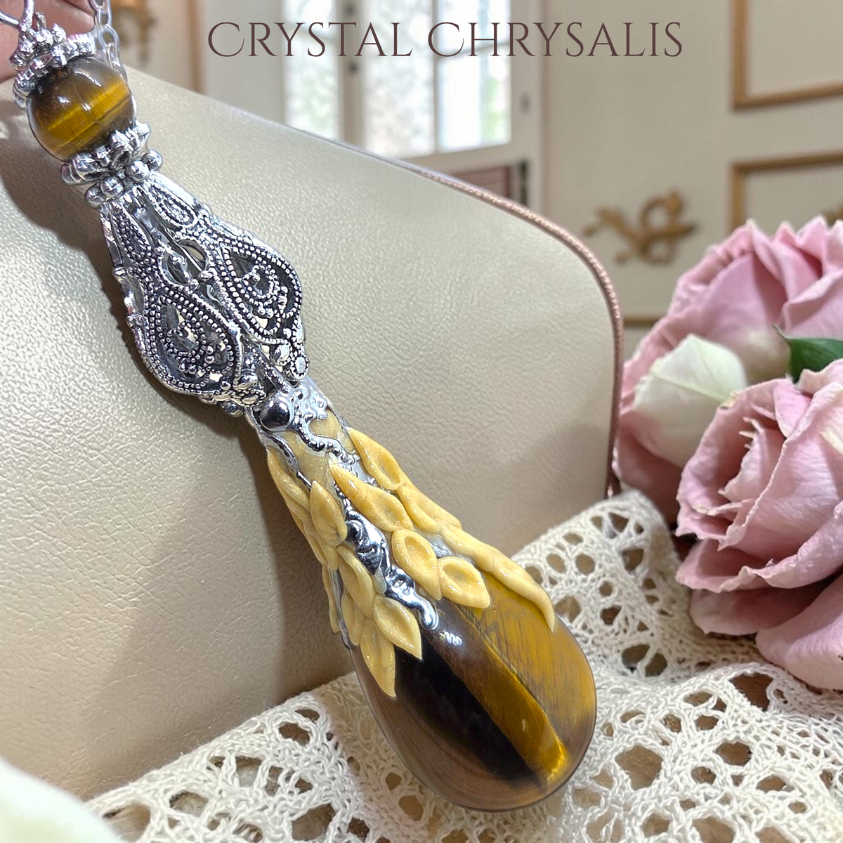 Handmade Victorian Silver Tiger Eye Pendant Pendulum Necklace