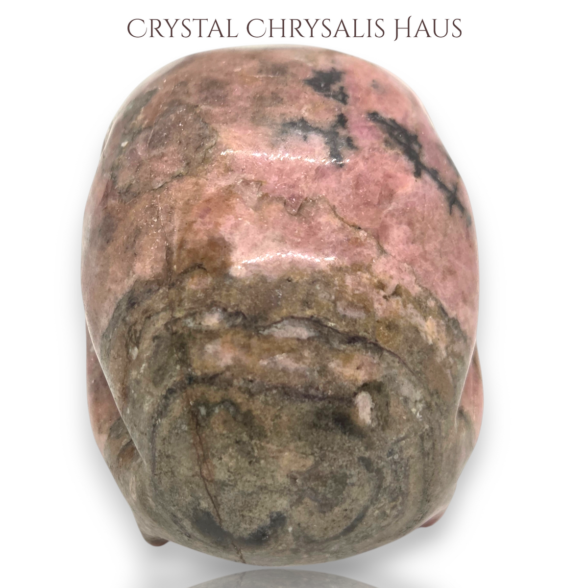 Natural Hand Carved Life Like Rhodonite Gemstone Skull