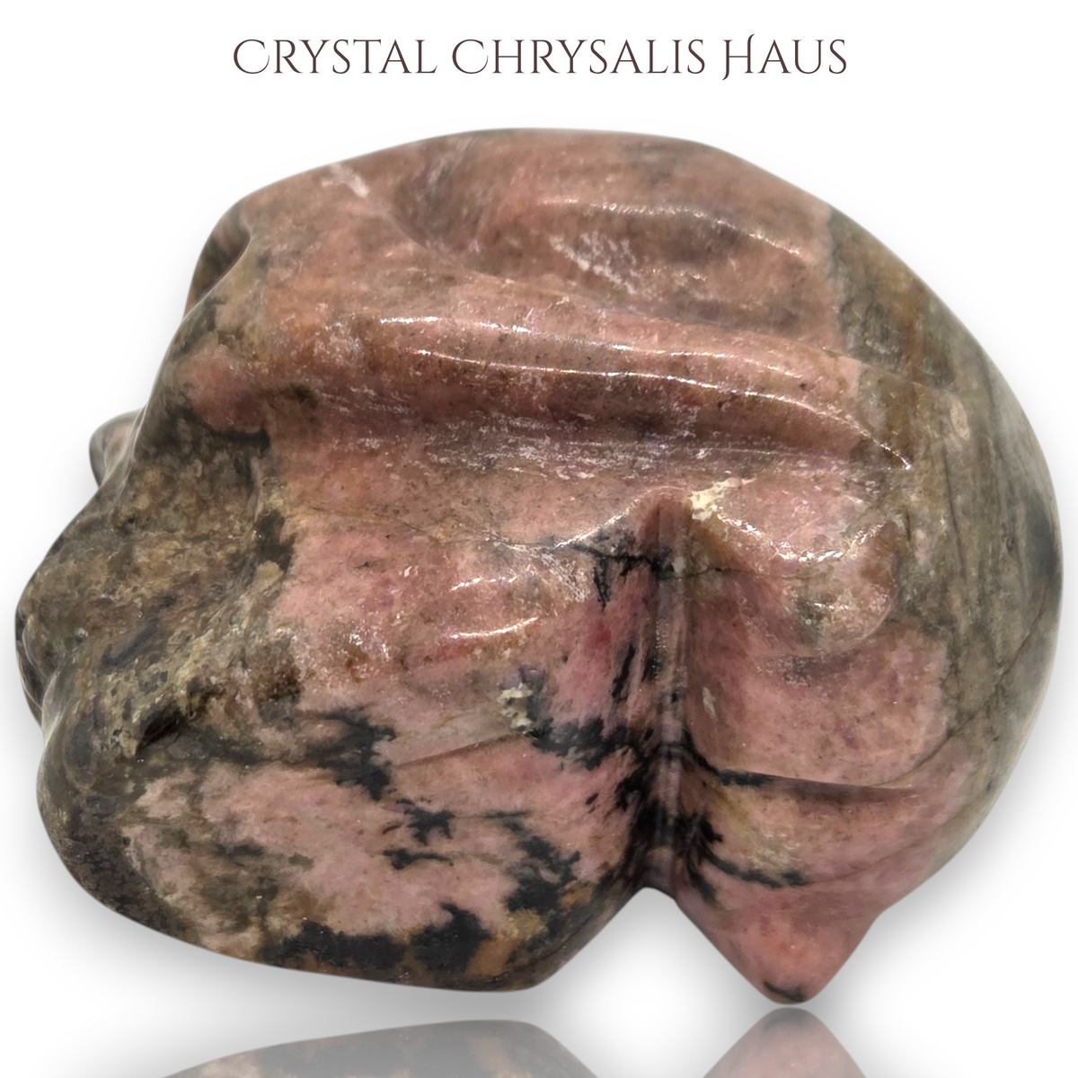 Natural Hand Carved Life Like Rhodonite Gemstone Skull