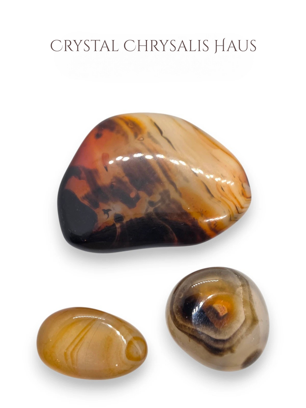 Lot of 3 Beautiful Natural Banded Agates Freeform Polished Gemstones