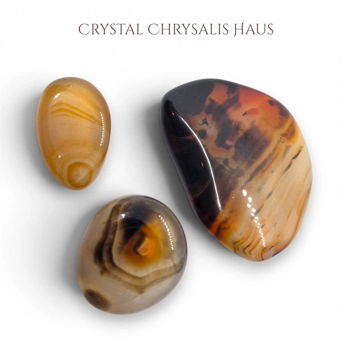 Lot of 3 Beautiful Natural Banded Agates Freeform Polished Gemstones