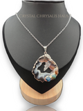 Silver Agate Geode Slice Gemstone Pendant Necklace
