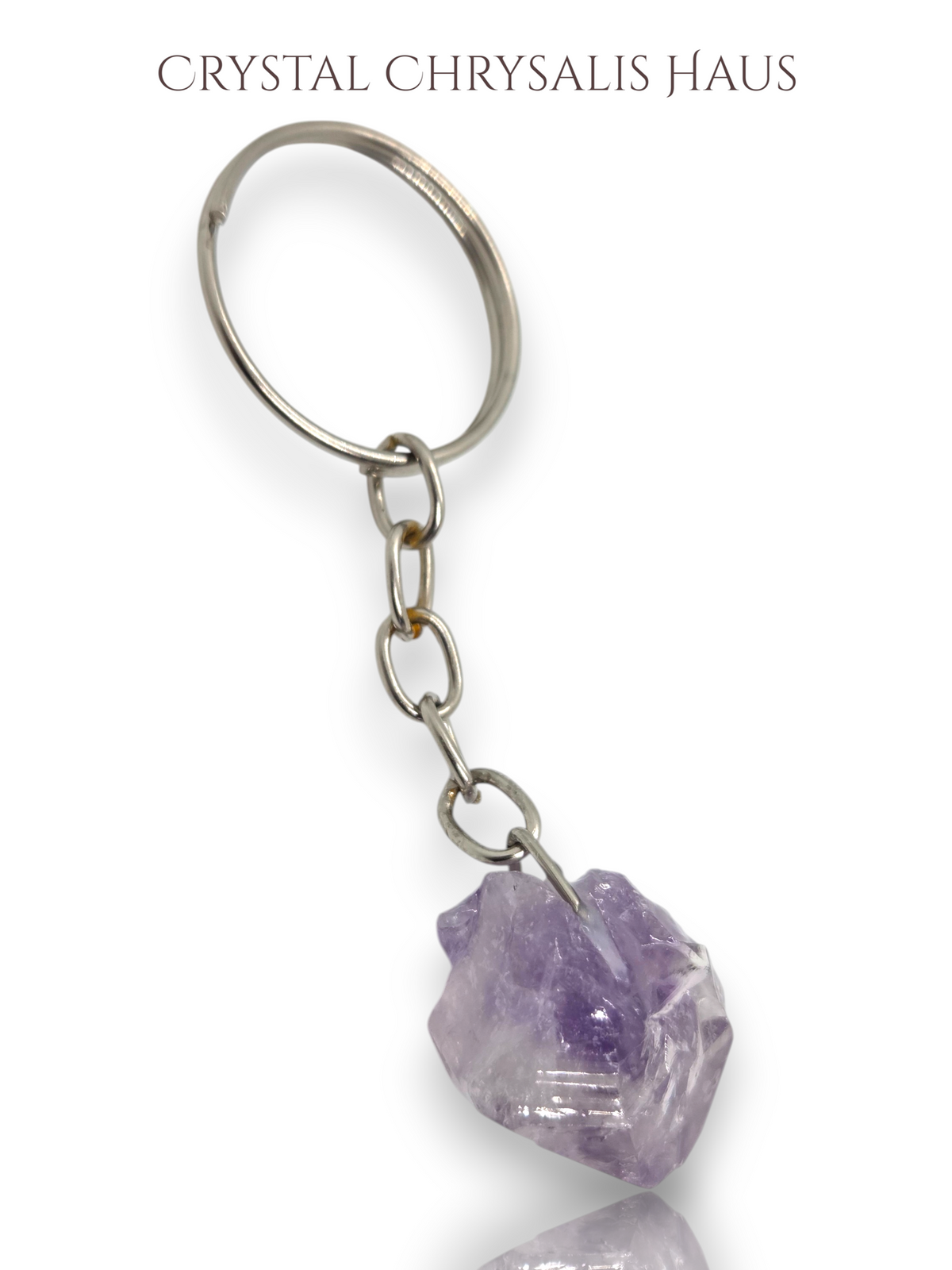 Natural Single Amethyst Crystal Point Silver Key Chain (Copy)