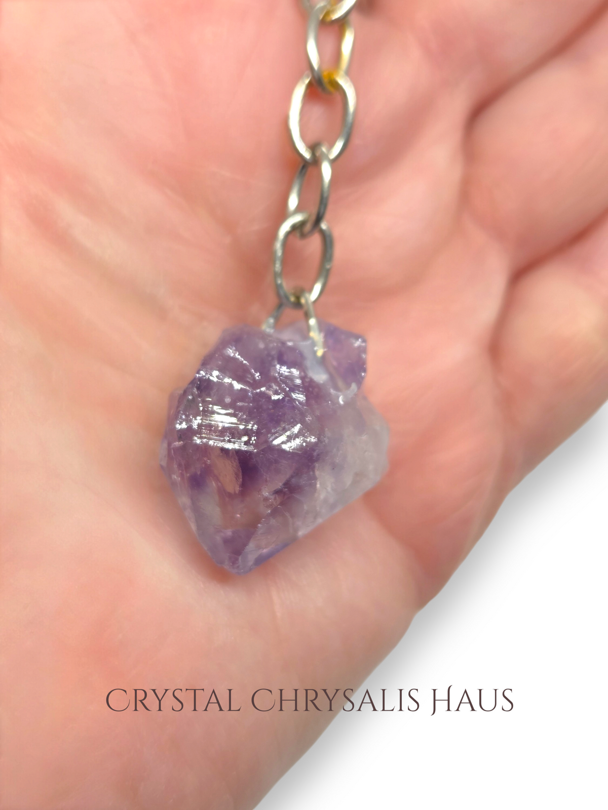 Natural Single Amethyst Crystal Point Silver Key Chain (Copy)