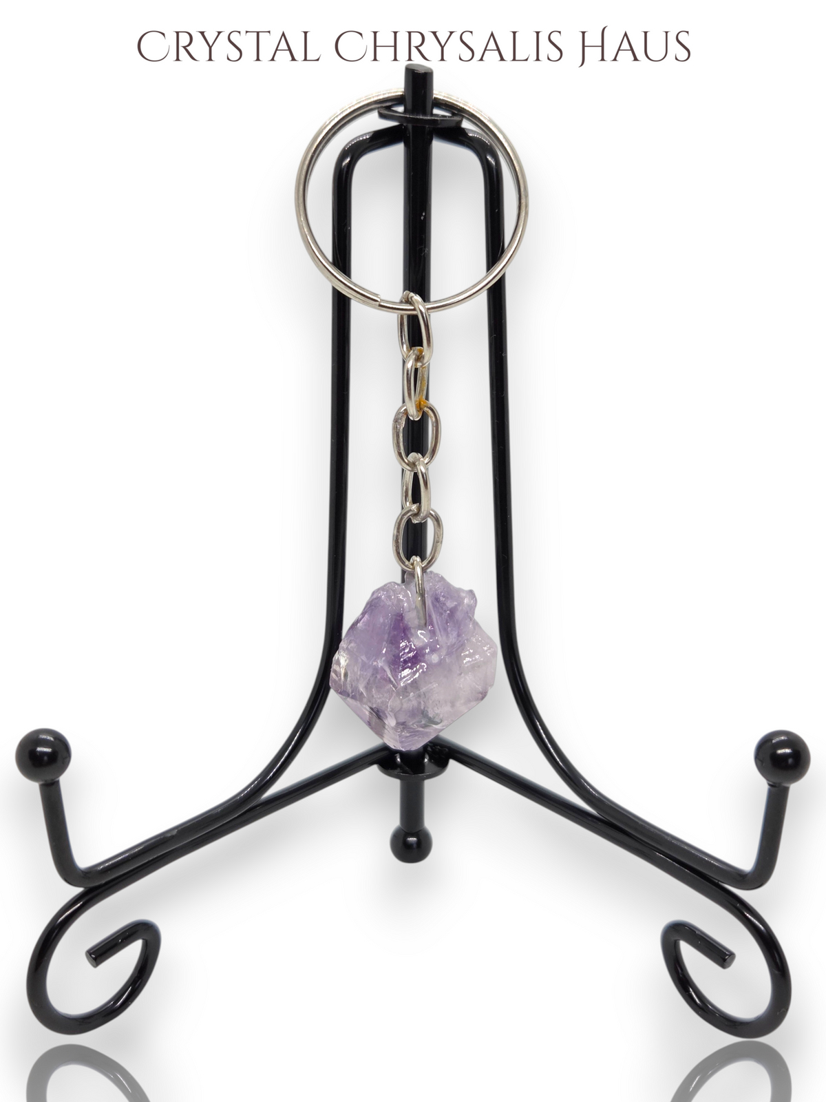 Natural Single Amethyst Crystal Point Silver Key Chain (Copy)