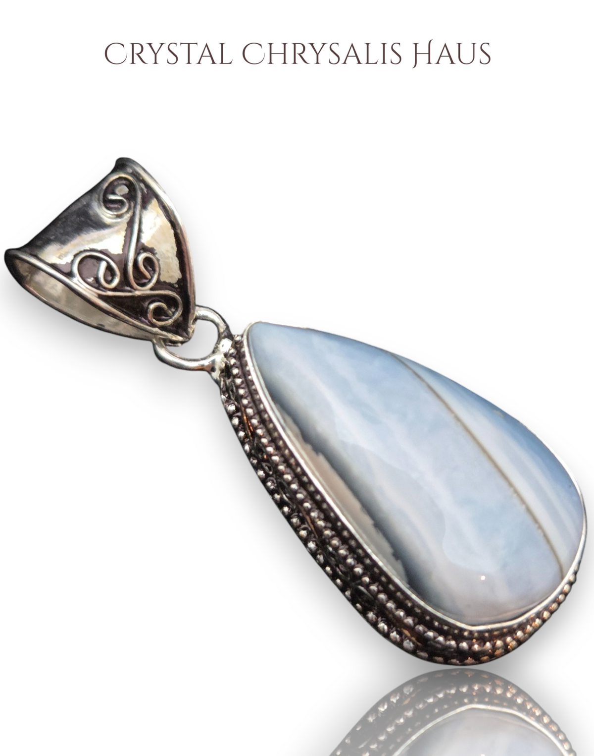 Antique Silver Natural Polished Blue Lace Agate Gemstone Pendant