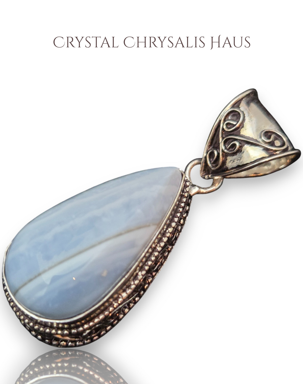 Antique Silver Natural Polished Blue Lace Agate Gemstone Pendant