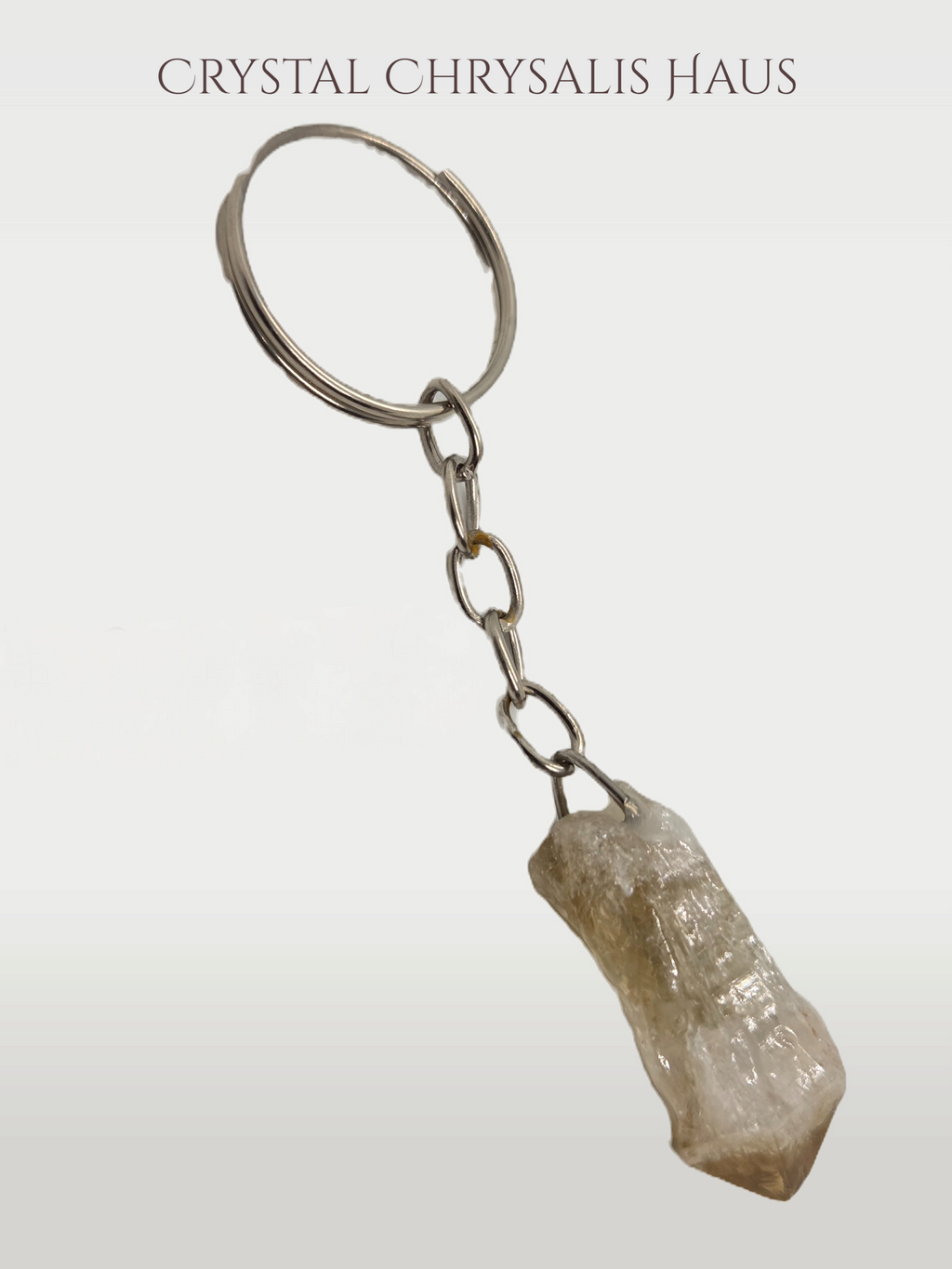 Natural Single Citrine Crystal Point Silver Key Chain