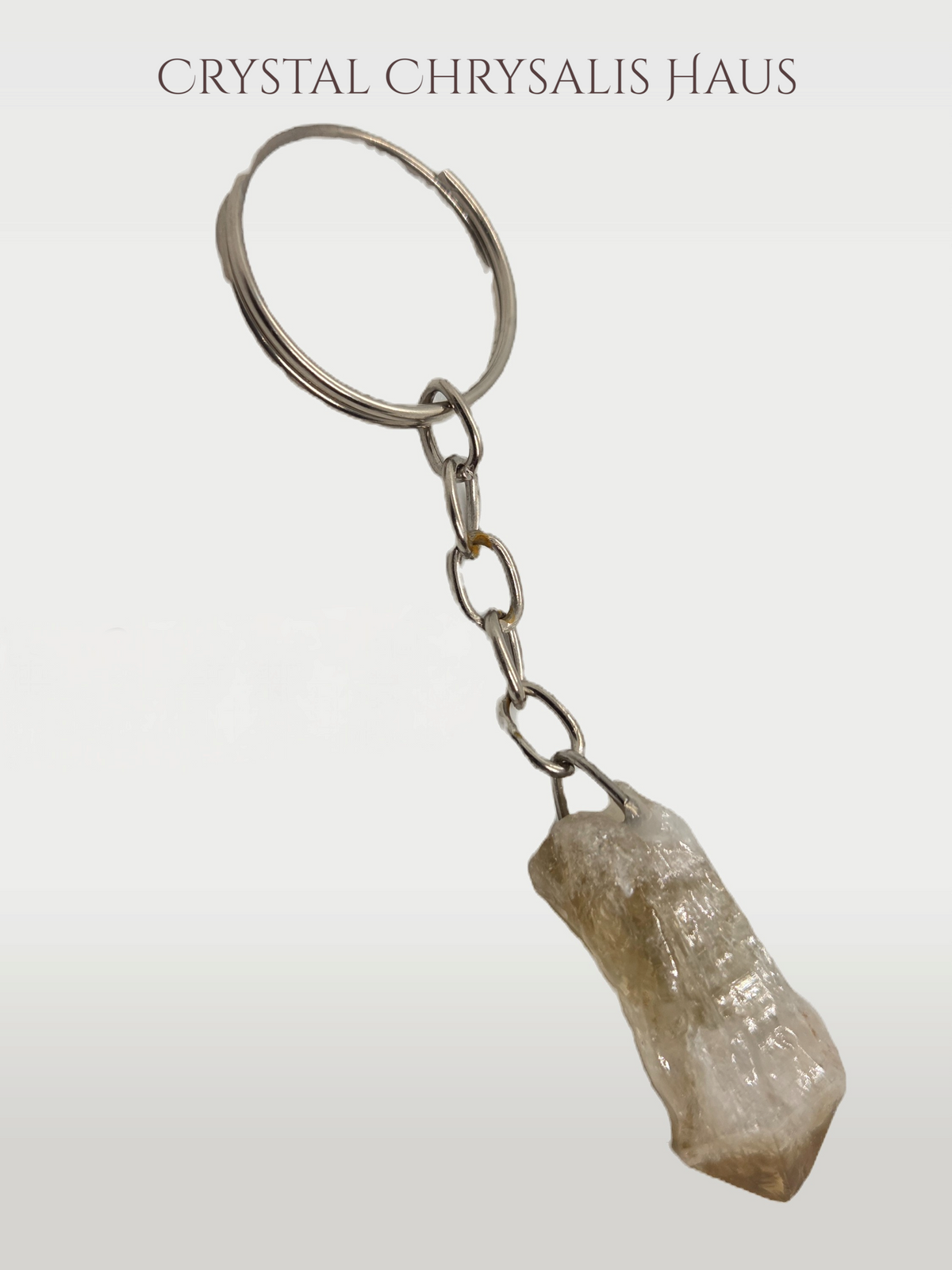 Natural Single Citrine Crystal Point Silver Key Chain