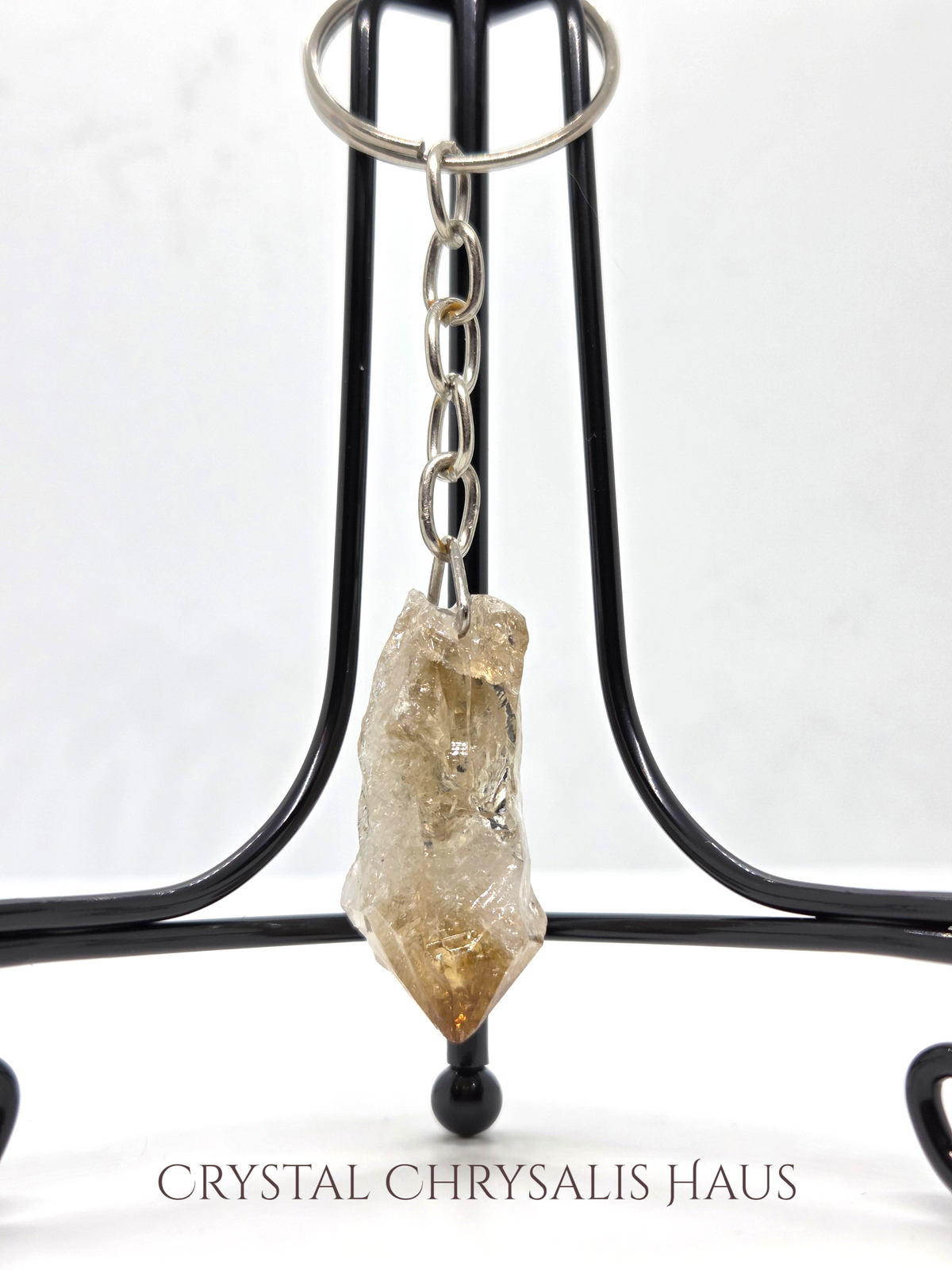 Natural Single Citrine Crystal Point Silver Key Chain