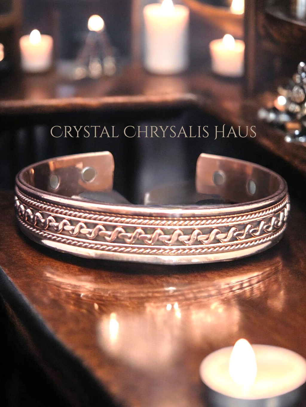 Solid Copper Ornate Twisted Rope Celtic Design Cuff Magnetic Unisex Bracelet