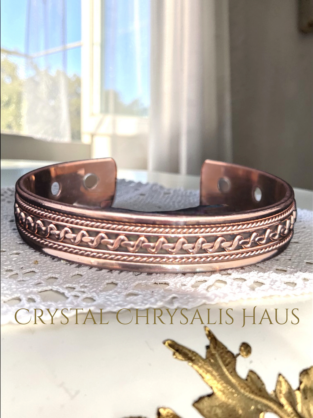 Solid Copper Ornate Twisted Rope Celtic Design Cuff Magnetic Unisex Bracelet