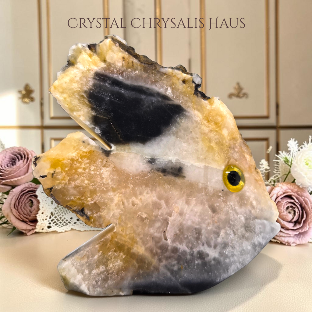 Natural Crystal Agate Carved Life Like Fish Stone Collectible