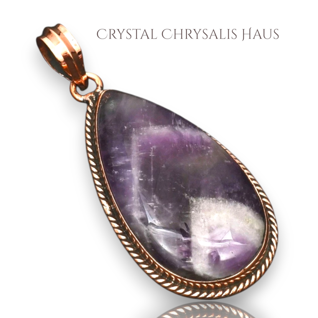 Solid Copper Natural Polished Dream Amethyst Crystal Pendant
