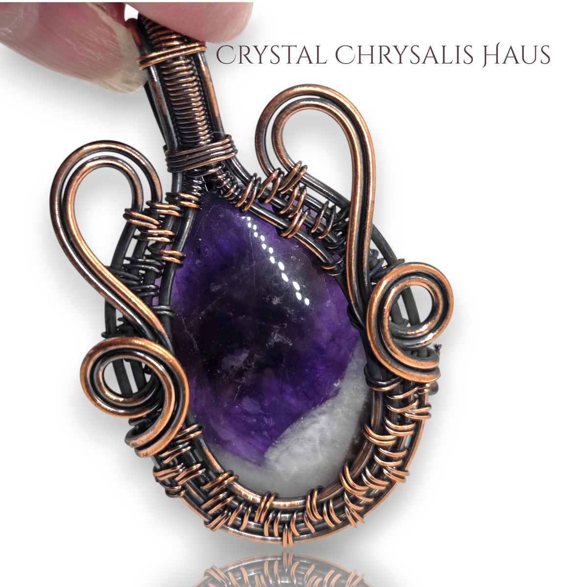 Copper Hand Crafted Wire Wrap Natural Polished Dream Amethyst Pendant