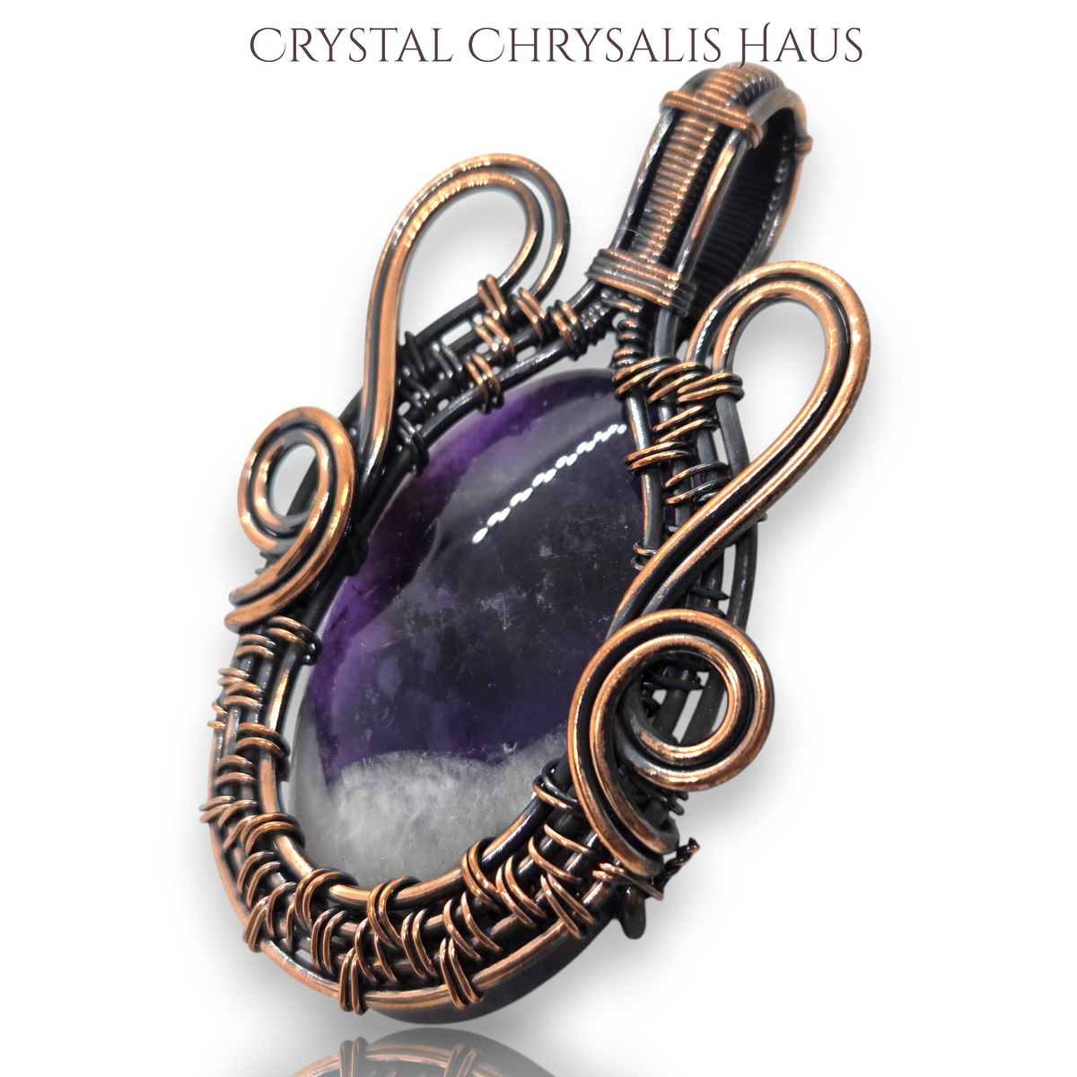 Copper Hand Crafted Wire Wrap Natural Polished Dream Amethyst Pendant