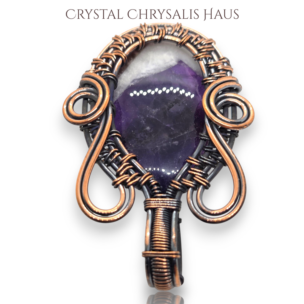 Copper Hand Crafted Wire Wrap Natural Polished Dream Amethyst Pendant
