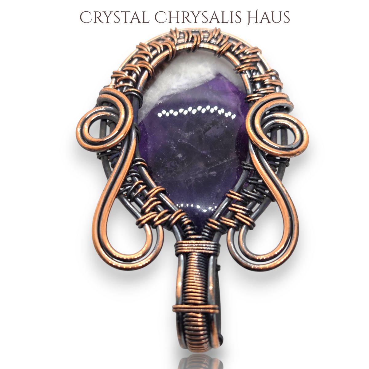 Copper Hand Crafted Wire Wrap Natural Polished Dream Amethyst Pendant