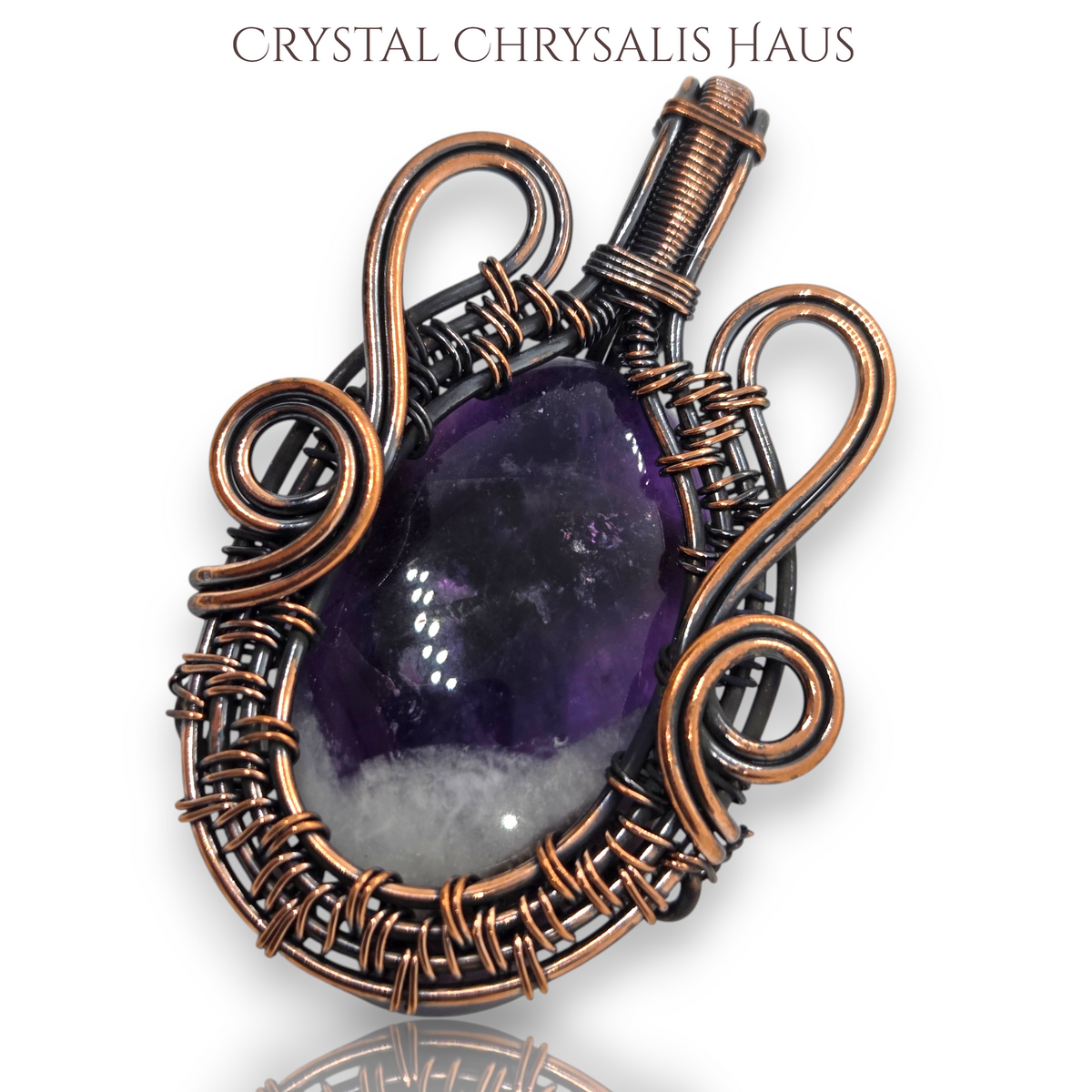 Copper Hand Crafted Wire Wrap Natural Polished Dream Amethyst Pendant