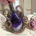 Copper Hand Crafted Wire Wrap Natural Polished Dream Amethyst Pendant
