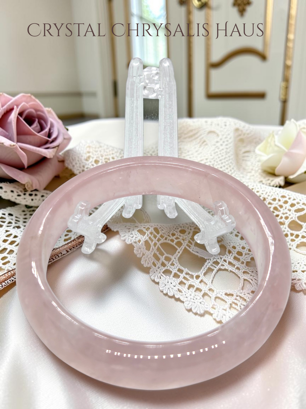 Natural Polished Rose Quartz Crystal Jewelry Bracelet Bangle Sphere Stand