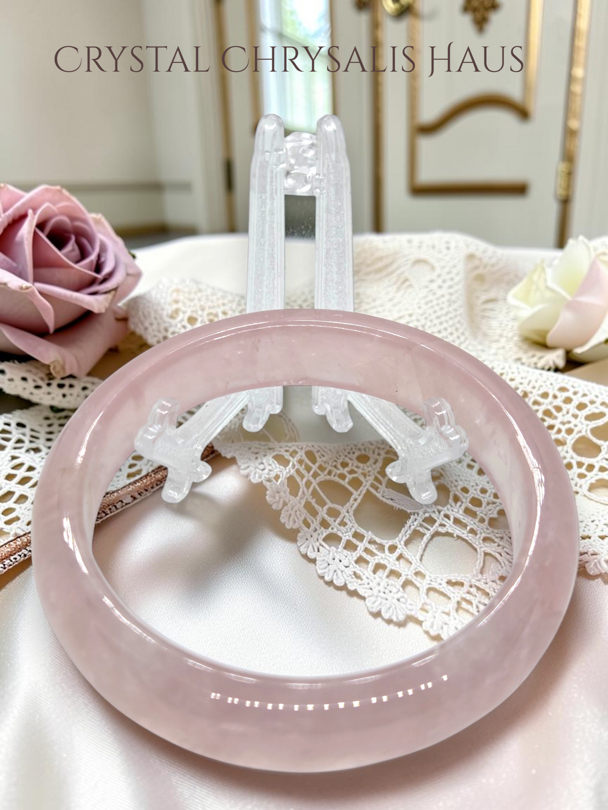Natural Polished Rose Quartz Crystal Jewelry Bracelet Bangle Sphere Stand