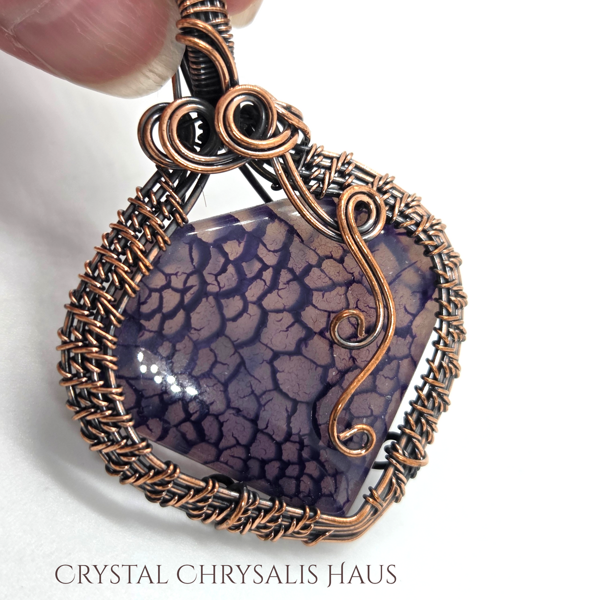 Copper Hand Crafted Wire Wrap Natural Purple Dragon Vein Agate Heart Pendant