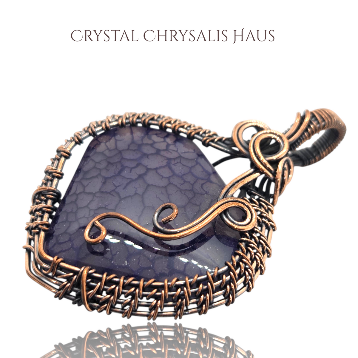 Copper Hand Crafted Wire Wrap Natural Purple Dragon Vein Agate Heart Pendant